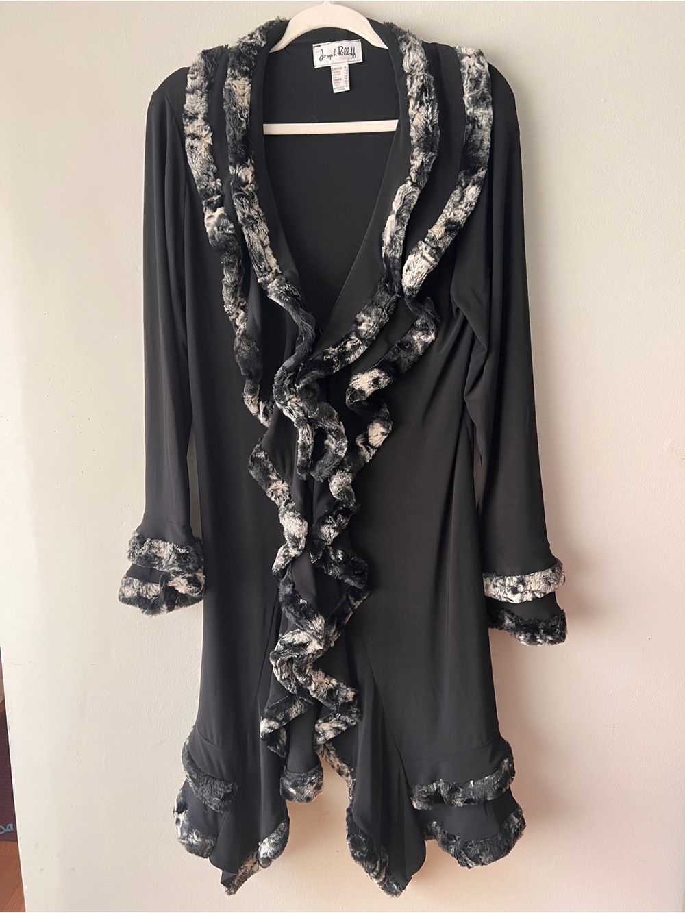 Joseph Ribkoff Black Robe with Faux-Fur Trim
